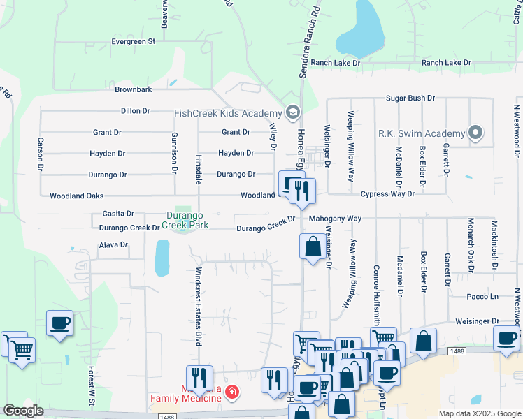 map of restaurants, bars, coffee shops, grocery stores, and more near 827 Levi Bend in Magnolia