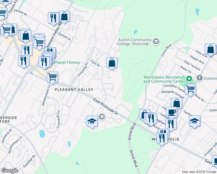 map of restaurants, bars, coffee shops, grocery stores, and more near 5405 Summer Circle in Austin