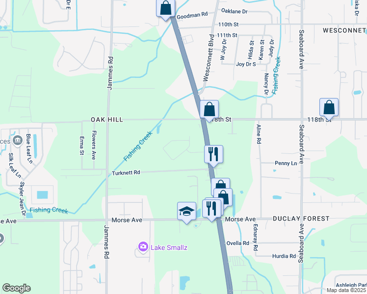 map of restaurants, bars, coffee shops, grocery stores, and more near 6112 Maggies Circle in Jacksonville