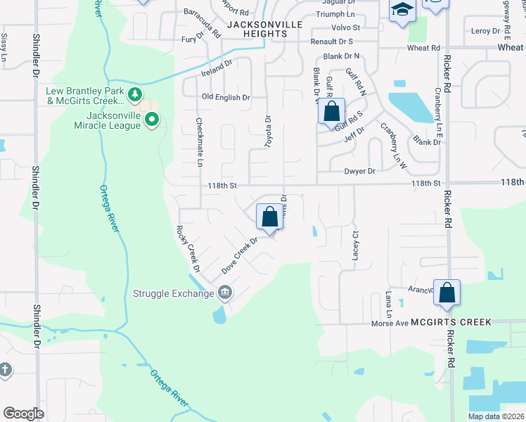 map of restaurants, bars, coffee shops, grocery stores, and more near 6528 Sierra Drive in Jacksonville