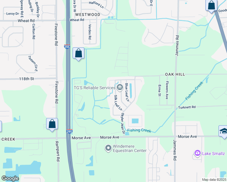 map of restaurants, bars, coffee shops, grocery stores, and more near 6446 Silk Leaf Lane in Jacksonville