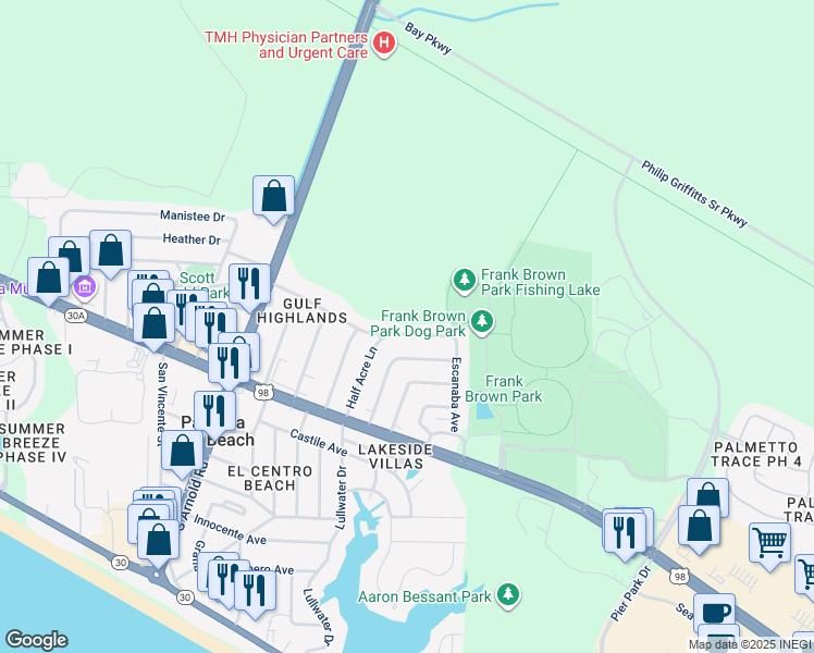 map of restaurants, bars, coffee shops, grocery stores, and more near 196 Escanaba Avenue in Panama City