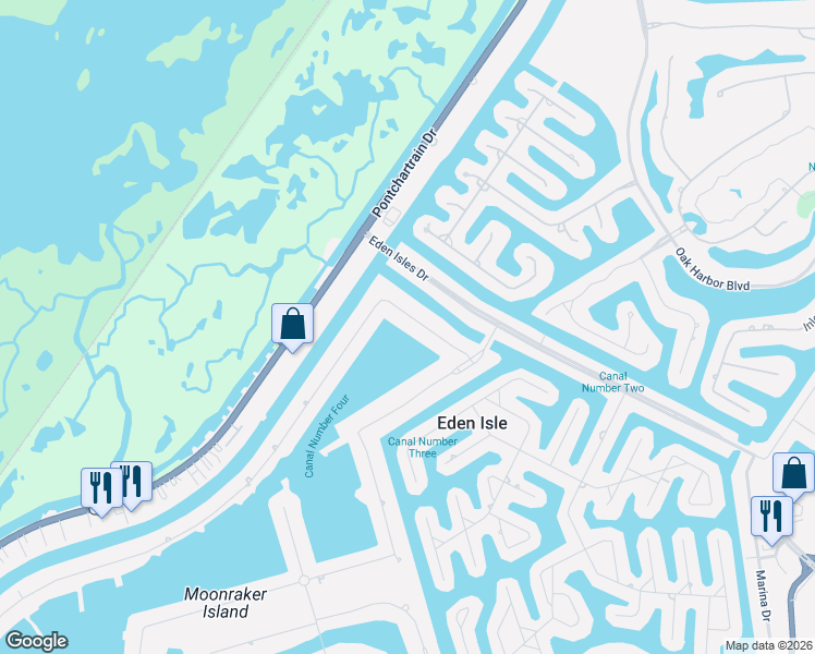 map of restaurants, bars, coffee shops, grocery stores, and more near 126 Moonraker Drive in Slidell