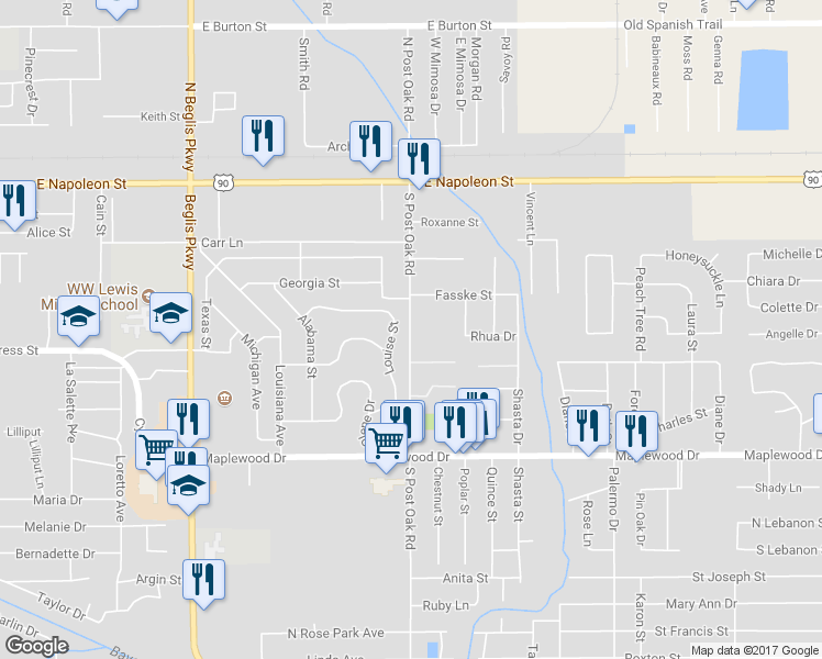 map of restaurants, bars, coffee shops, grocery stores, and more near in Sulphur