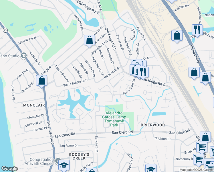 map of restaurants, bars, coffee shops, grocery stores, and more near 4412 Naranja Drive South in Jacksonville