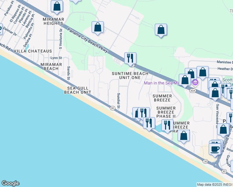 map of restaurants, bars, coffee shops, grocery stores, and more near 316 Sundial Street in Panama City Beach