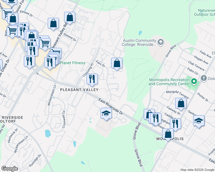 map of restaurants, bars, coffee shops, grocery stores, and more near 5200 Summer Drive in Austin