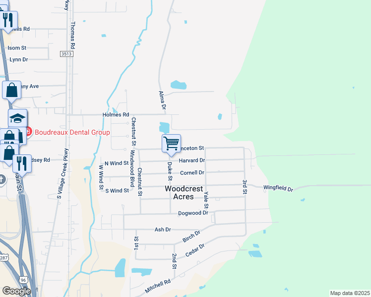 map of restaurants, bars, coffee shops, grocery stores, and more near 8644 Princeton Drive in Lumberton