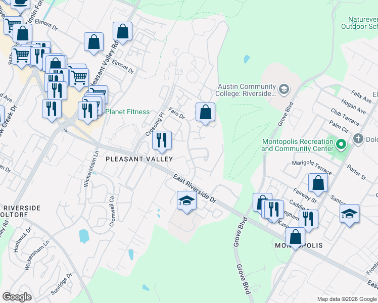 map of restaurants, bars, coffee shops, grocery stores, and more near 5200 Summer Drive in Austin