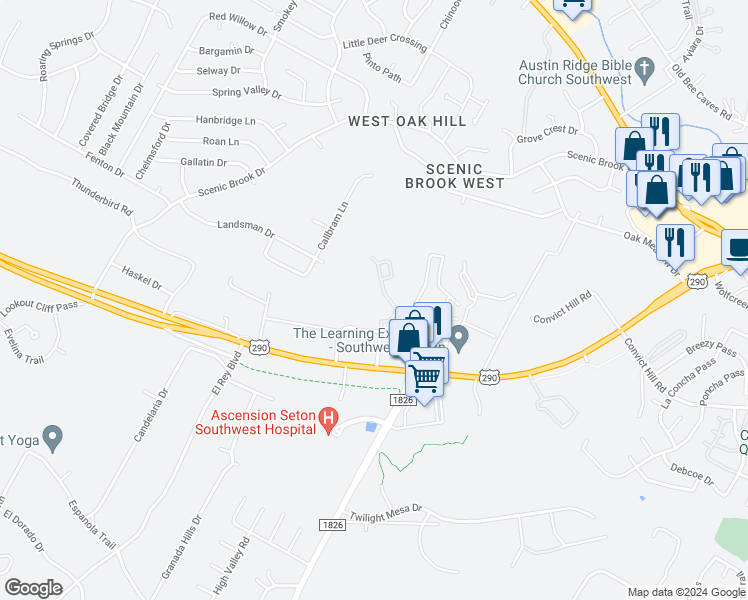 map of restaurants, bars, coffee shops, grocery stores, and more near 7800 Hudson Loop in Austin