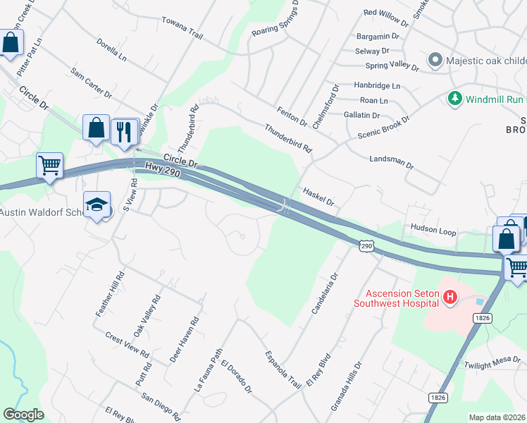 map of restaurants, bars, coffee shops, grocery stores, and more near 8312 Lookout Cliff Pass in Austin