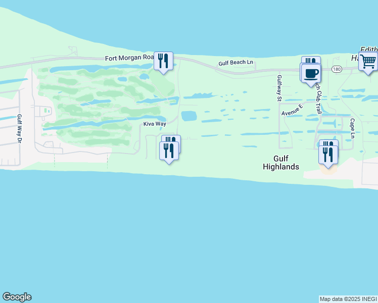 map of restaurants, bars, coffee shops, grocery stores, and more near 7086-7156 Plantation Road in Gulf Shores