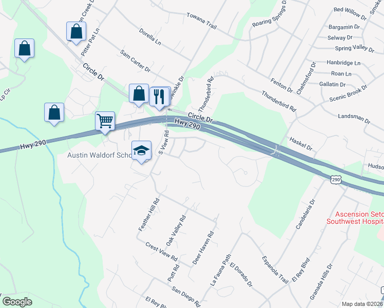 map of restaurants, bars, coffee shops, grocery stores, and more near 8316 Turning Trail in Austin