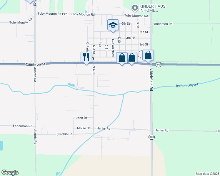 map of restaurants, bars, coffee shops, grocery stores, and more near 8935 Cameron Street in Duson
