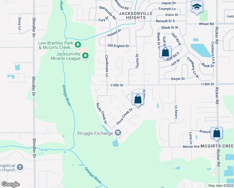 map of restaurants, bars, coffee shops, grocery stores, and more near 6421 Sierra Drive in Jacksonville