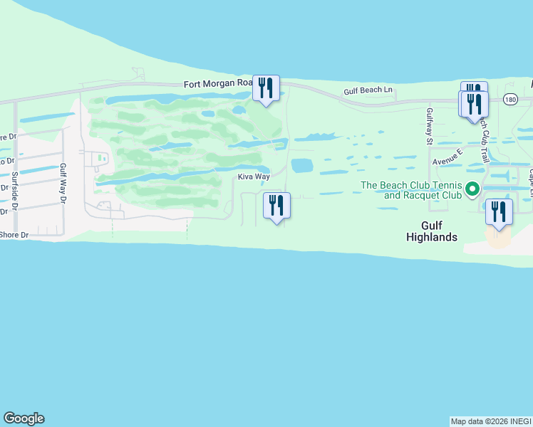 map of restaurants, bars, coffee shops, grocery stores, and more near 7055-7371 Plantation Road in Gulf Shores