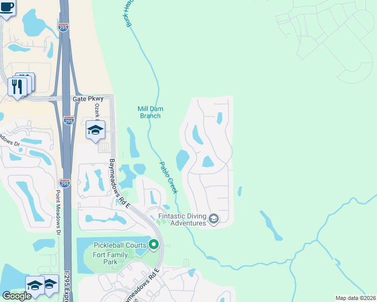 map of restaurants, bars, coffee shops, grocery stores, and more near 7860 Monterey Bay Drive in Jacksonville