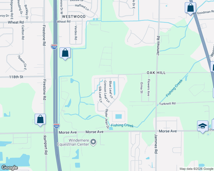 map of restaurants, bars, coffee shops, grocery stores, and more near 6427 Blue Leaf Lane in Jacksonville