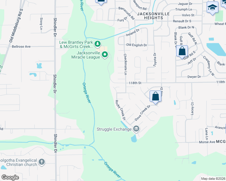 map of restaurants, bars, coffee shops, grocery stores, and more near 8366 Rocky Creek Drive in Jacksonville