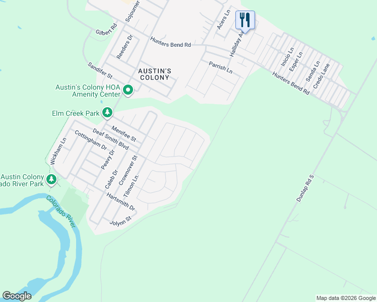 map of restaurants, bars, coffee shops, grocery stores, and more near 3603 Conyers Lane in Austin