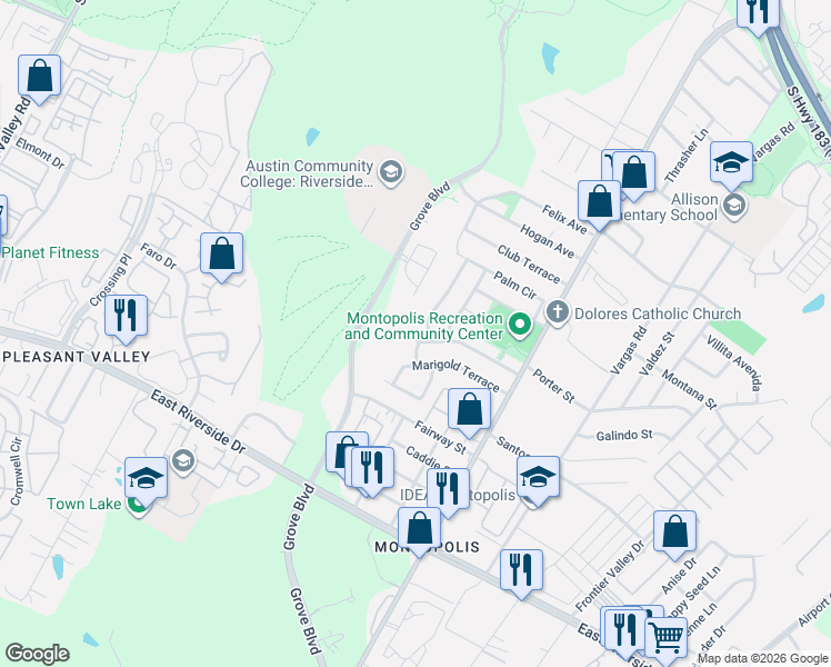 map of restaurants, bars, coffee shops, grocery stores, and more near 6000 Carnation Terrace in Austin