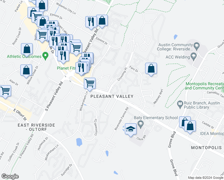 map of restaurants, bars, coffee shops, grocery stores, and more near in Austin
