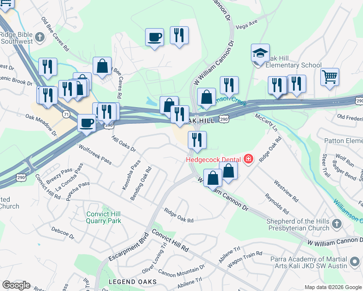 map of restaurants, bars, coffee shops, grocery stores, and more near 6806 Kenosha Pass in Austin