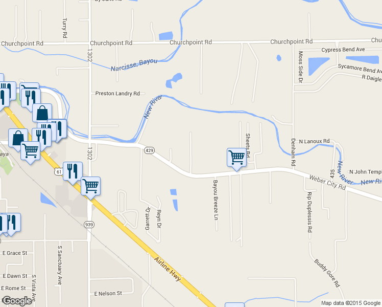 map of restaurants, bars, coffee shops, grocery stores, and more near Chaney Rd in Gonzales