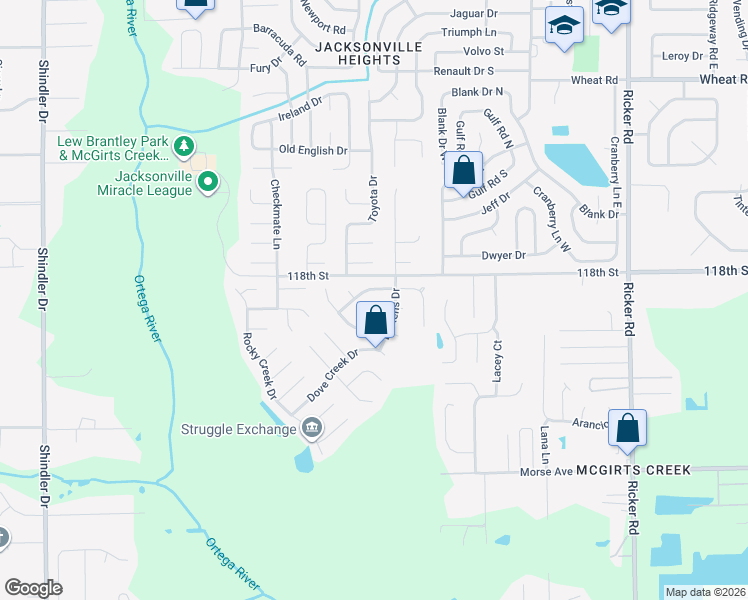 map of restaurants, bars, coffee shops, grocery stores, and more near 8133 Colonnade Court West in Jacksonville