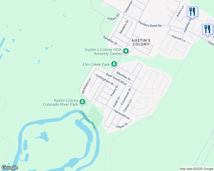 map of restaurants, bars, coffee shops, grocery stores, and more near 3405 Etheredge Drive in Austin