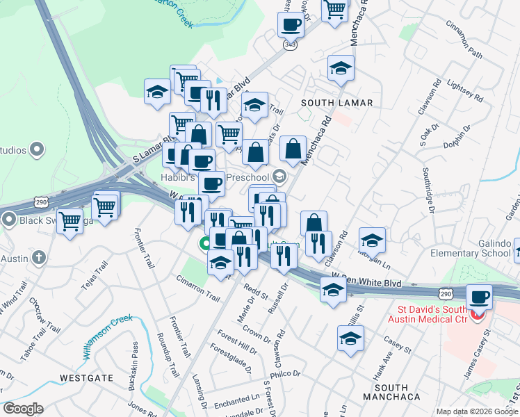 map of restaurants, bars, coffee shops, grocery stores, and more near 2012 Gathright Cove in Austin