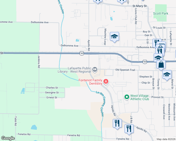 map of restaurants, bars, coffee shops, grocery stores, and more near 91 Apollo Road in Scott