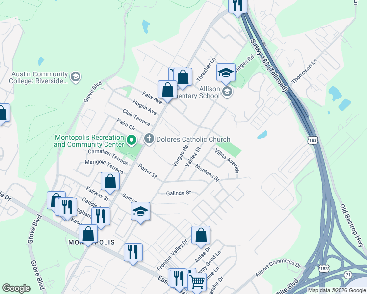map of restaurants, bars, coffee shops, grocery stores, and more near 1000 Vargas Road in Austin