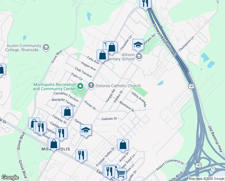 map of restaurants, bars, coffee shops, grocery stores, and more near 1000 Vargas Road in Austin