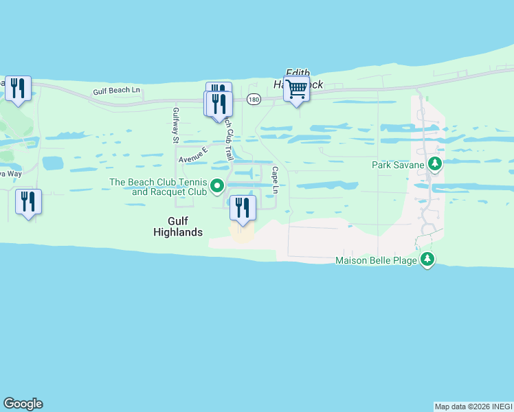 map of restaurants, bars, coffee shops, grocery stores, and more near 8755 Greenwich Court in Gulf Shores