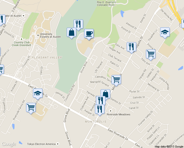 map of restaurants, bars, coffee shops, grocery stores, and more near 6000 Carnation Terrace in Austin