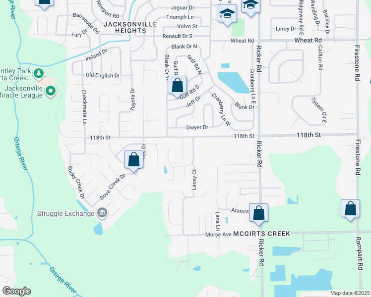 map of restaurants, bars, coffee shops, grocery stores, and more near 6425 Sarahs View Court in Jacksonville