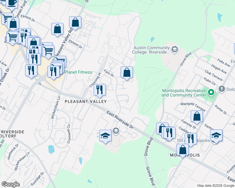 map of restaurants, bars, coffee shops, grocery stores, and more near 5200 Summer Drive in Austin