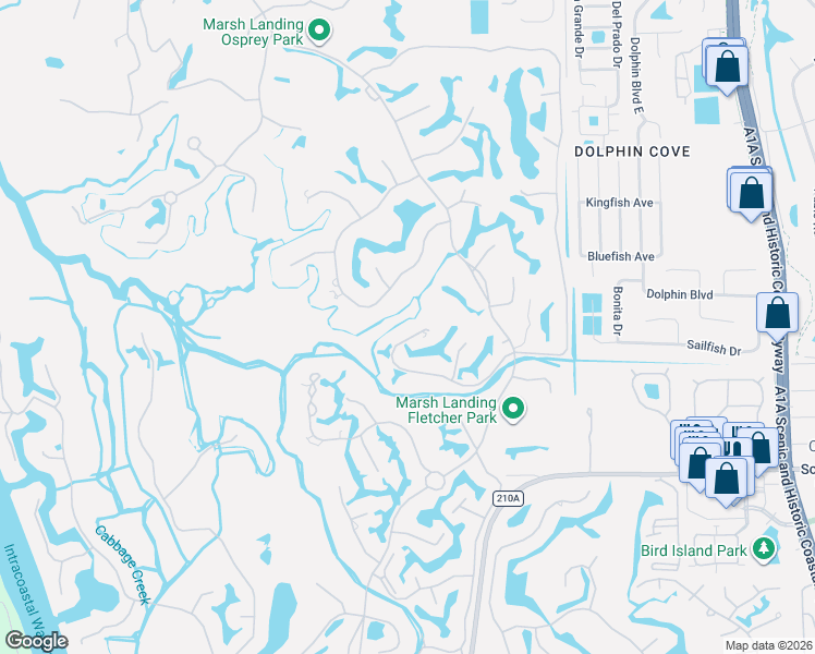 map of restaurants, bars, coffee shops, grocery stores, and more near 8230 Merganser Drive in Palm Valley