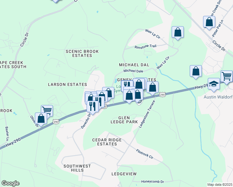 map of restaurants, bars, coffee shops, grocery stores, and more near 9926 Vikki Terrace in Austin