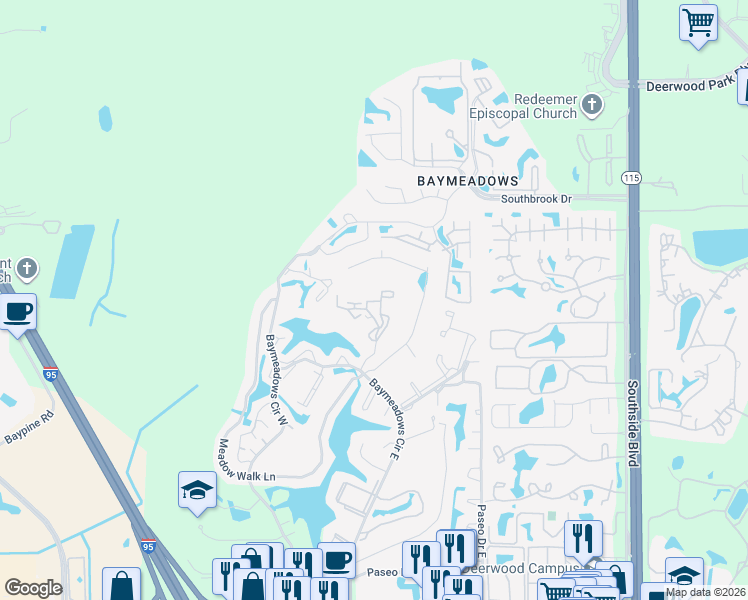 map of restaurants, bars, coffee shops, grocery stores, and more near 7709 Las Palmas Way in Jacksonville