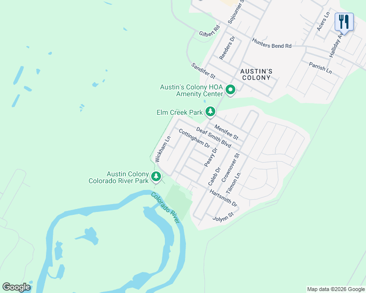 map of restaurants, bars, coffee shops, grocery stores, and more near 3405 Etheredge Drive in Austin
