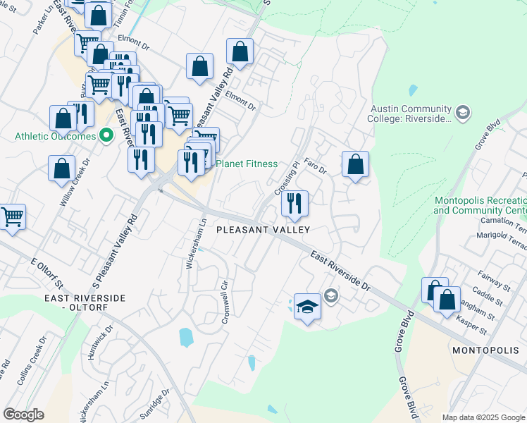 map of restaurants, bars, coffee shops, grocery stores, and more near in Austin