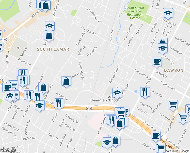 map of restaurants, bars, coffee shops, grocery stores, and more near 1202 Southport Drive in Austin