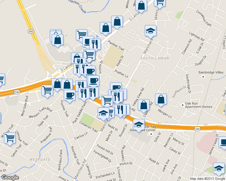 map of restaurants, bars, coffee shops, grocery stores, and more near 2012 Gathright Cove in Austin