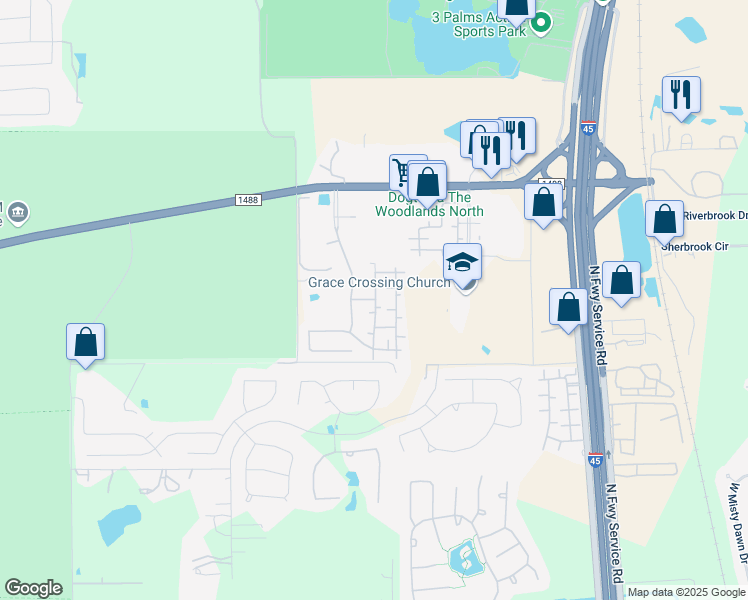map of restaurants, bars, coffee shops, grocery stores, and more near 15000 Mansions View Drive in Conroe