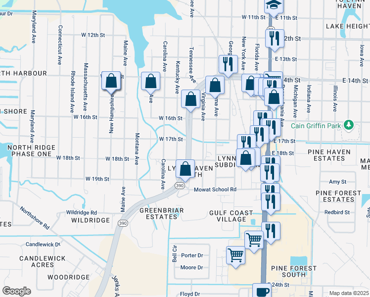 map of restaurants, bars, coffee shops, grocery stores, and more near 1712 Tennessee Avenue in Lynn Haven