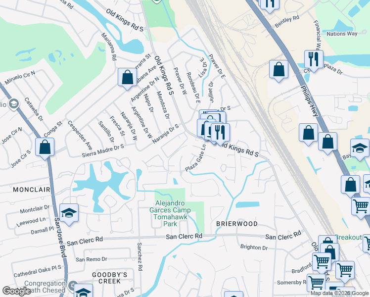 map of restaurants, bars, coffee shops, grocery stores, and more near 8173 Sutton Place North in Jacksonville