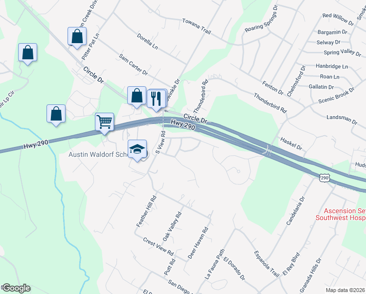 map of restaurants, bars, coffee shops, grocery stores, and more near 8316 Turning Trail in Austin