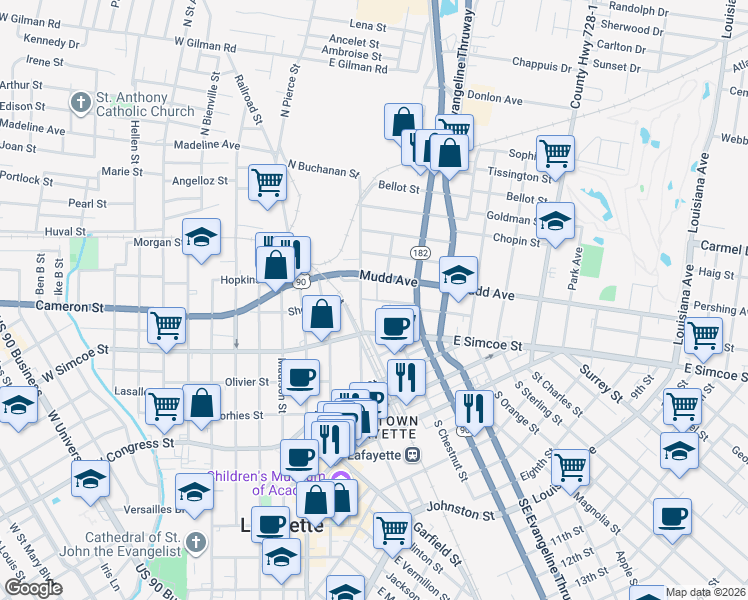 map of restaurants, bars, coffee shops, grocery stores, and more near 201-249 Greig Street in Lafayette